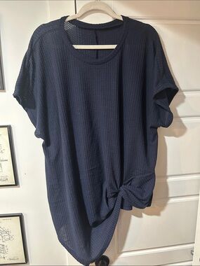 SHEIN Navy Short Sleeve Knot Hem Tunic